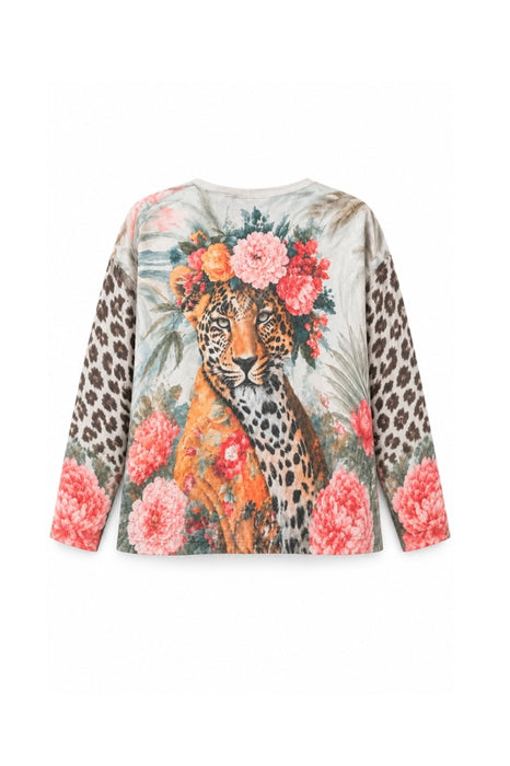 Wool/Synthetic Fiber Sweater, Leopard Print with Flowers - One Size Fits All