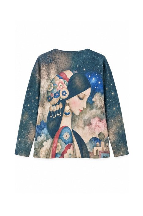 Pull femme en laine/fibres synthétiques avec ciel nocturne - Taille unique