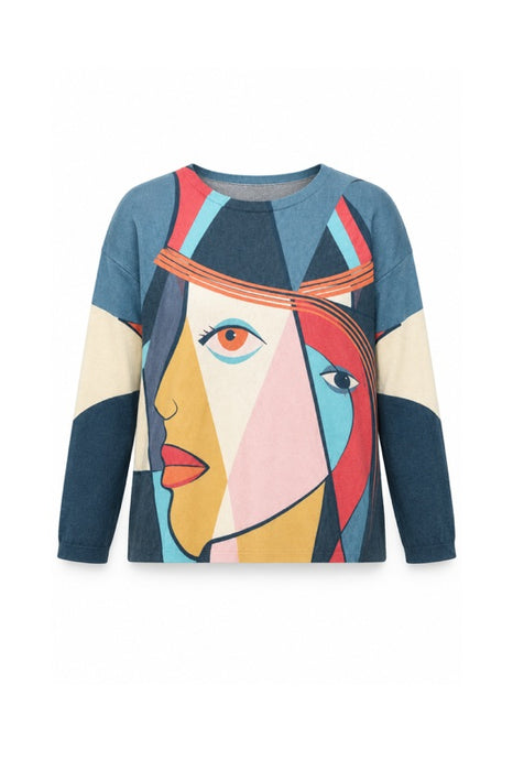 Pull laine/fibres synthétiques visages - Taille unique