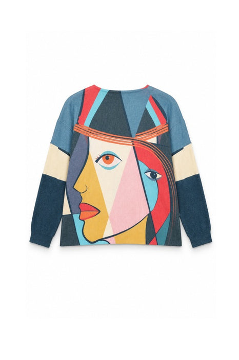Pull laine/fibres synthétiques visages - Taille unique