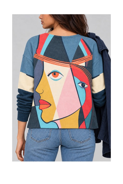 Pull laine/fibres synthétiques visages - Taille unique