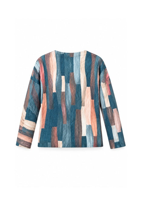 Pull laine/fibres synthétiques rayures longitudinales pétrole/rose - Taille unique