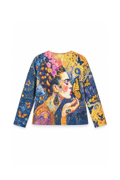Pullover Wolle/Kunstfasern Frau mit Schmetterling blau/gelb/rosa - One Size