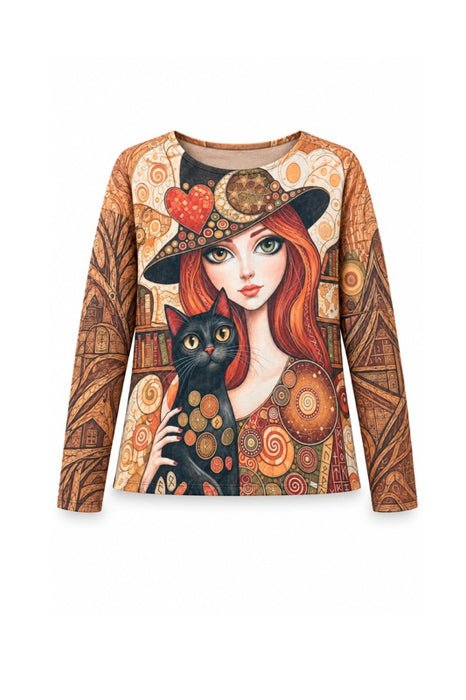 Wool/Synthetic Fiber Sweater for Women with Black Cat - One Size