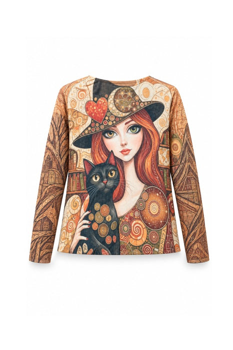 Wool/Synthetic Fiber Sweater for Women with Black Cat - One Size