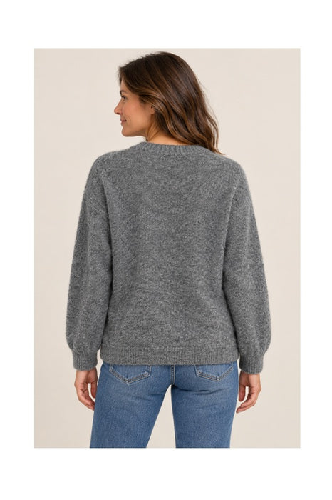 Pull en maille gris avec chien beige/marron - Taille unique