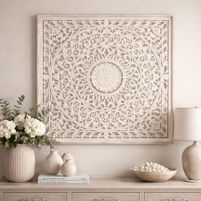 Wanddeko quadratisch Lotus brown wash 80x80 cm