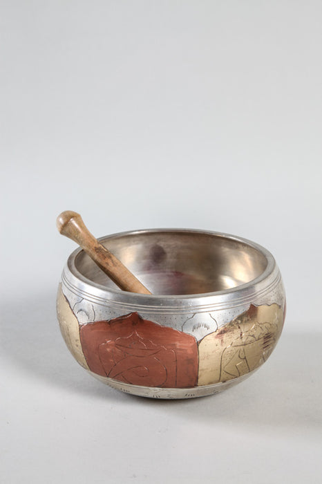 Tibetan singing bowl silver coloured 12 - 13 cm