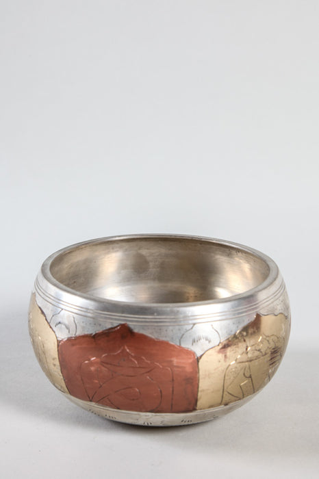 Tibetan singing bowl silver coloured 12 - 13 cm