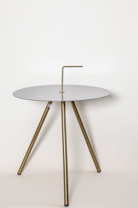 Side table brass gold coloured, light grey enamelled top with handle 45 x 45 x 55 cm