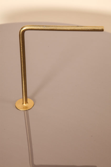 Side table brass gold coloured, light grey enamelled top with handle 45 x 45 x 55 cm