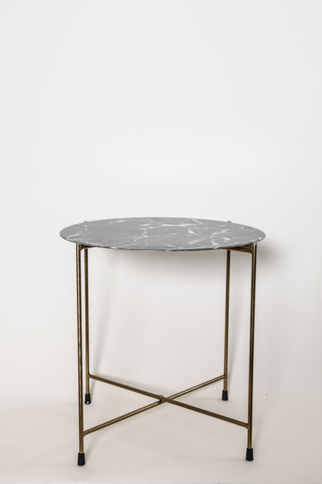 Table d'appoint en laiton doré, plateau imprimé motif marbre noir 42 x 42 x 41 cm