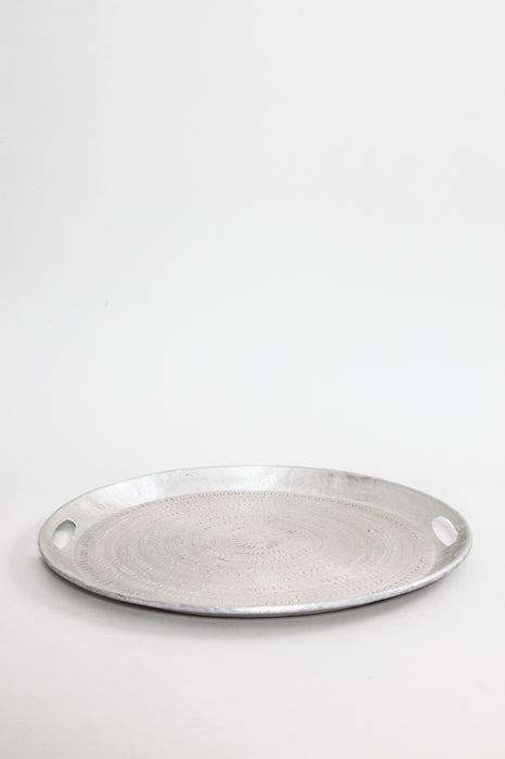 Plateau de service rond en aluminium argenté 48 cm