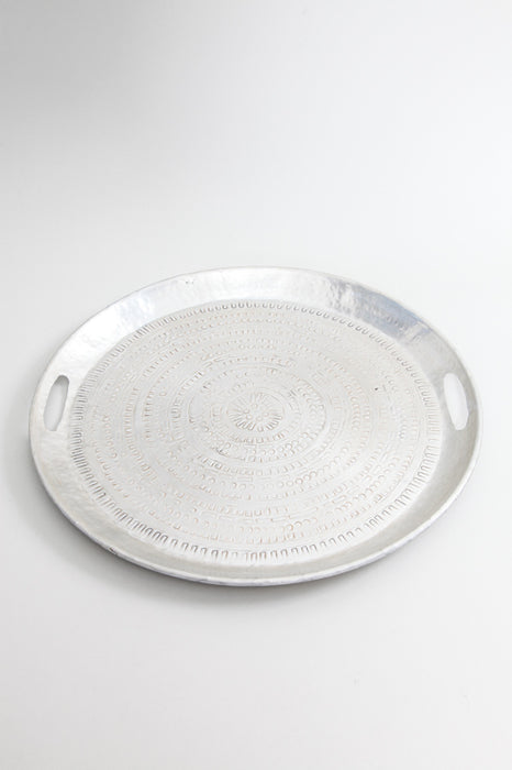 Plateau de service rond en aluminium argenté 48 cm