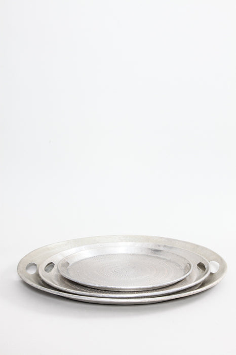 Plateau de service rond en aluminium argenté 48 cm