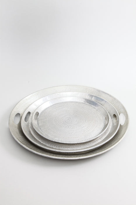 Plateau de service rond en aluminium argenté 48 cm