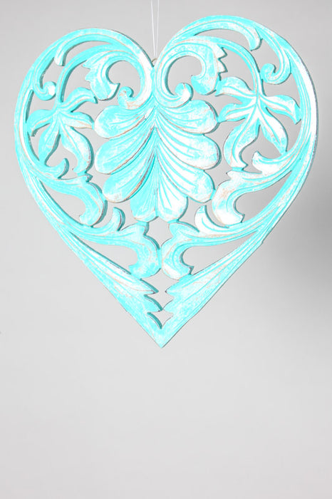 Wall decoration heart with leaf blue 30 cm