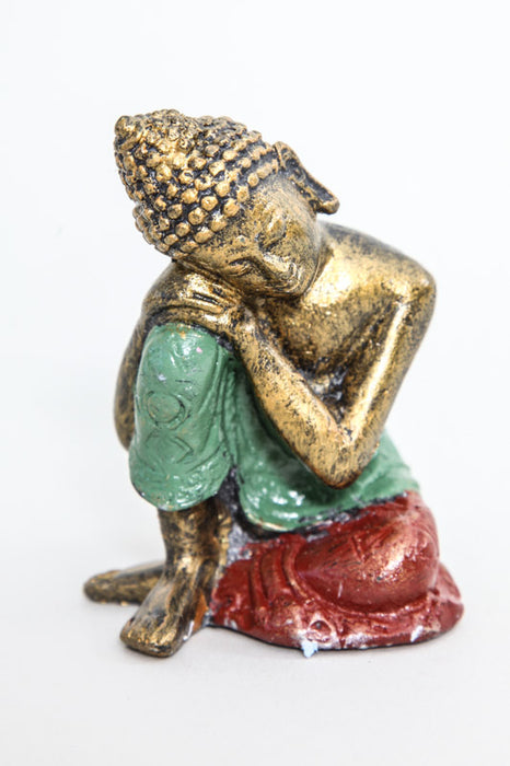 Lazy Buddha goldfarben/grün/rot 10 cm