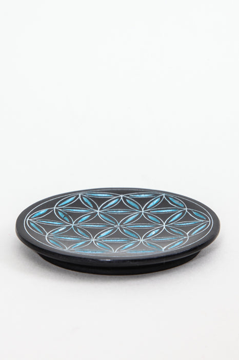 Porte-encens fleur de vie noir/bleu 7,5 cm