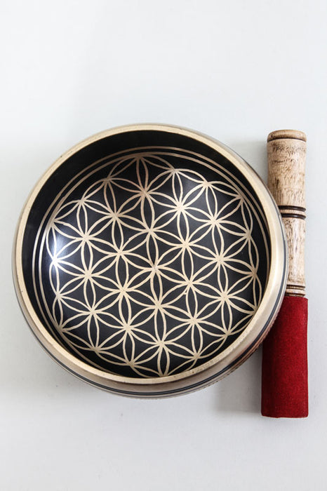 Singing bowl handmade flower of life polished