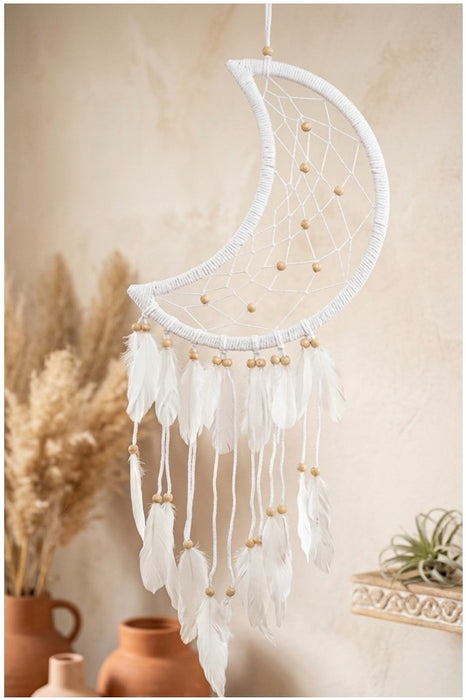 Attrape-rêves demi-lune blanc 31x16 cm