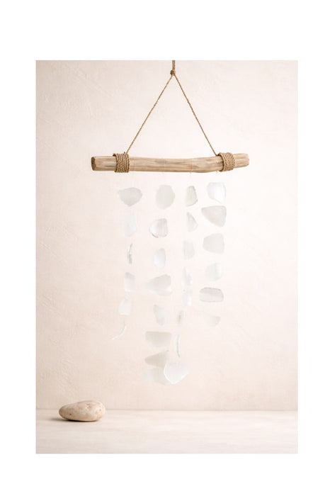 Hängende Deko Holzstab Glas weiss 20x40cm