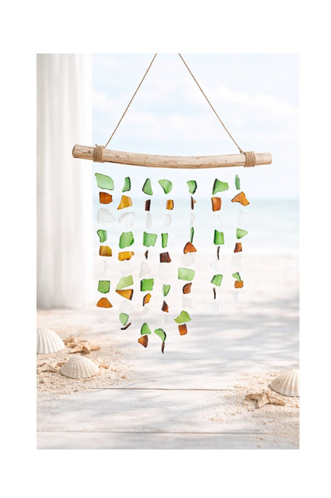 Hanging Decoration Wooden Stick Glass white/green/brown 35x60cm