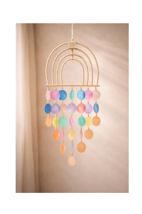 Hanging Rattan Decoration with Shell Discs Multicolor 27x48cm