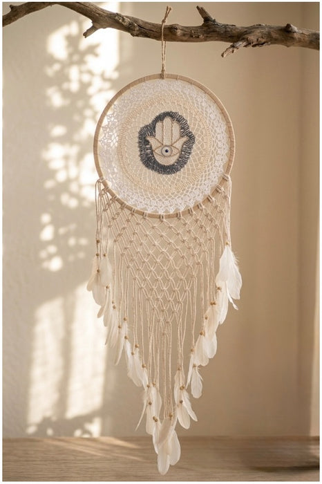 Attrape-rêves Hamsa crème/gris 40 cm