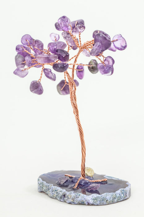 Gemstone tree amethyst on agate disc