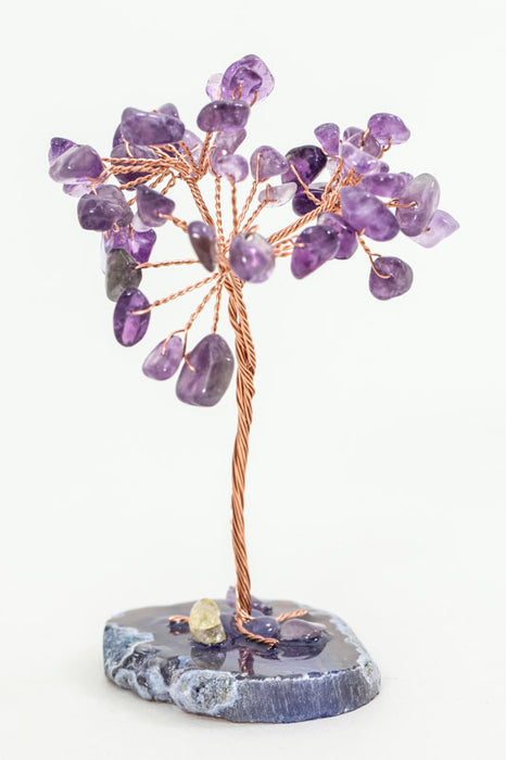 Gemstone tree amethyst on agate disc