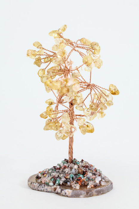 Gemstone tree citrine on agate disc with colored crystal quartz