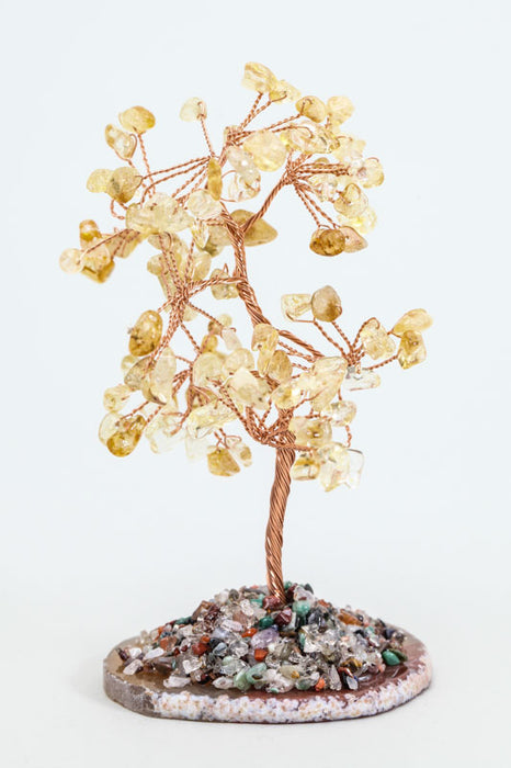 Gemstone tree citrine on agate disc with colored crystal quartz