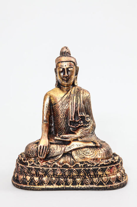 Buddha Lotussitz goldfarben/schwarz/rot 17 cm