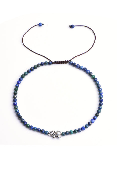 Anklet 4mm chrysocolla with elephant, 26 cm