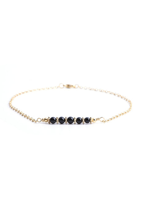 Bracelet de cheville 4mm onyx noir, 26 cm