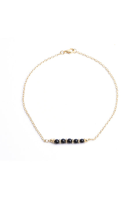 Bracelet de cheville 4mm onyx noir, 26 cm