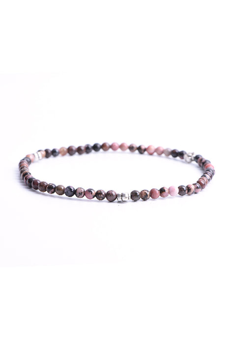 Anklet 4mm Rhodonite with flowers, 26 cm