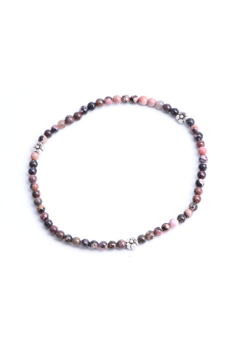 Anklet 4mm Rhodonite with flowers, 26 cm