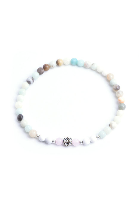 Anklet 6mm Amazonite, rose quartz with flower, 26 cm