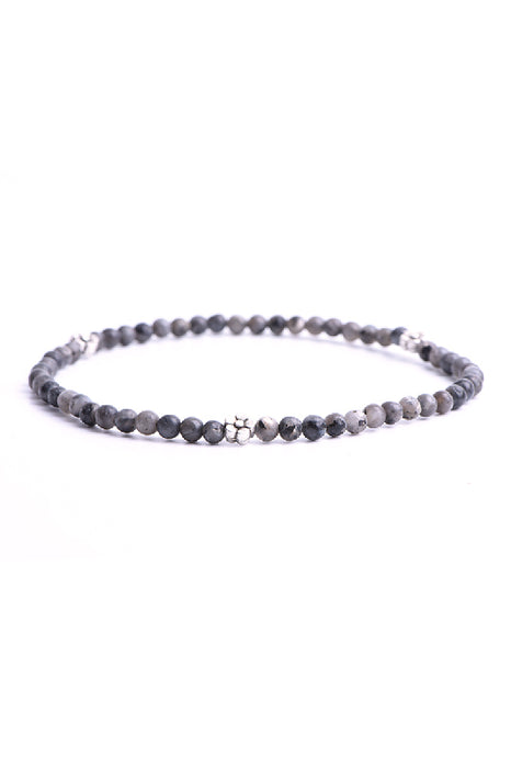 Anklet 4mm black labradorite with flower, 26 cm