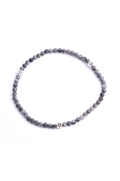 Anklet 4mm black labradorite with flower, 26 cm