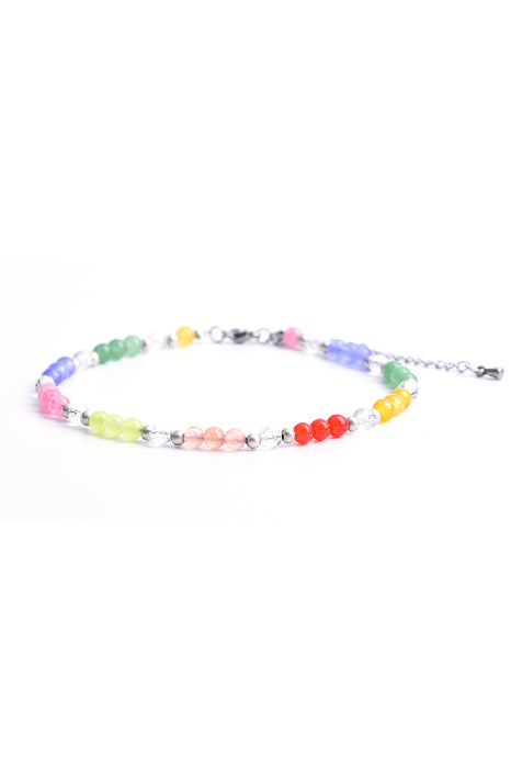 Anklet 4mm multi-coloured jade, 23 cm + 5 cm extension chain