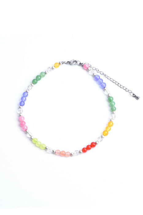 Anklet 4mm multi-coloured jade, 23 cm + 5 cm extension chain