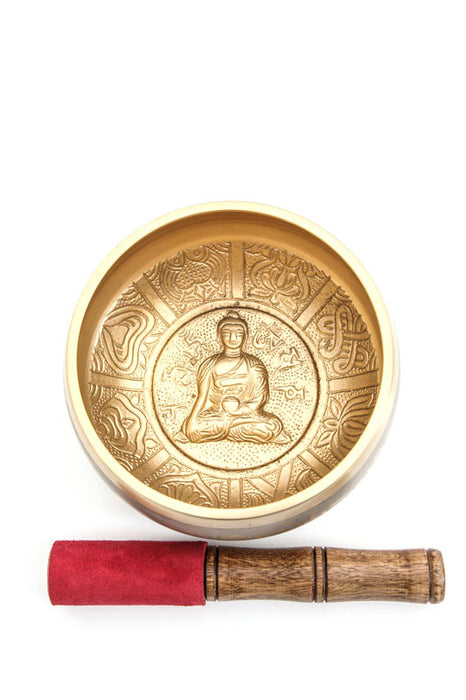 Singing bowl Buddha with leather mallet 14 cm