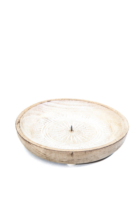 Candle holder plate-shaped with metal plug 15 cm