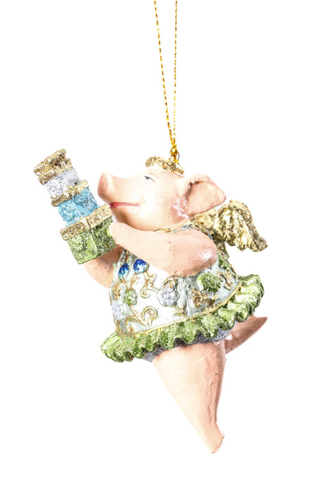 Hanging piggy "Prima Ballerina silver" with gifts and angel wings