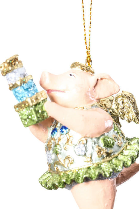 Hanging piggy "Prima Ballerina silver" with gifts and angel wings