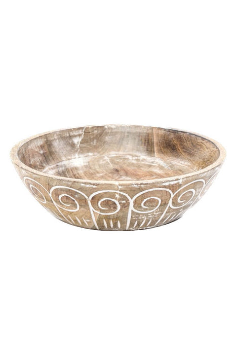 Bowl mango wood carved white washed 25 cm