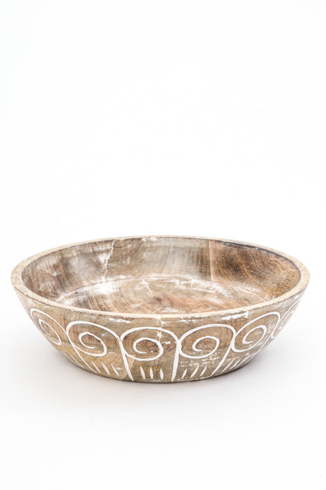 Bowl mango wood carved white washed 25 cm